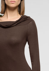 Long-Sleeve Draped-Neck Top in Modal and Cashmere Perfect Line Cashmere - Chocolate 3 - Chocolate 3 | Oroblù