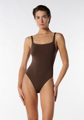 Body Spallina Stretta in Eco-Microfibra Elasticizzata Skinwear - Marrone Scuro - Dark brown | Oroblù