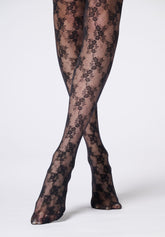 Collant semi-velato effetto Pizzo Floreale Stylish Lace 30 - Nero - Black | Oroblù