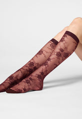 Gambaletto semi-Velato Floreale Pure Lace 20 - Bordeaux 11 - Bordeaux 11 | Oroblù