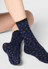 Short Opaque Socks Twins Floral Leopard Bipack - Navy Blue 2 - Marine 2 | Oroblù