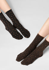 Short Opaque Socks Twins Floral Leopard Bipack - Chocolate 3 - Chocolate 3 | Oroblù