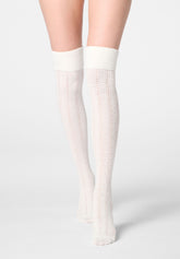Soft Knit Openwork Over-the-Knee Socks - Wool White - Wool | Oroblù