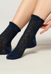 Short Socks Bloom Knit - Blue - Blue | Oroblù