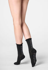 Calzino Corto in Cotone Floral Band - Nero - Black | Oroblù