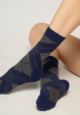 Calzino Corto in Caldo Cotone Shine Check - Blu Marino 2 - Marine 2 | Oroblù
