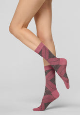 Shine Check Warm-Cotton Short Socks - Peony - Peony 12 | Oroblù