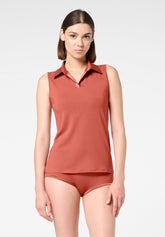 T- Shirt Collo Americana in Cotone e Modal Perfect Line Cotton - Terracotta - Terracotta | Oroblù