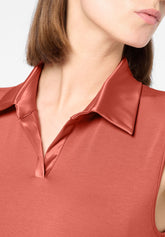 T- Shirt Collo Americana in Cotone e Modal Perfect Line Cotton - Terracotta - Terracotta | Oroblù