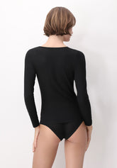 Maglia Scollo V Manica Lunga in Modal e Cashmere con Pizzo Perfect Cashmere - Nero - Black | Oroblù