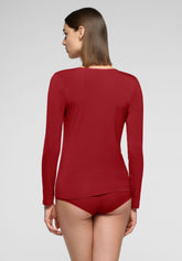 Lang armeliger Pullover mit Rundhalsausschnitt aus Stretch-Modal Perfect Line - Intensives Rot - Deep red | Oroblù