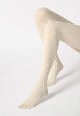 Collant in Cotone con Motivo Geometrico Cotton Knit - Bianco Lana - Wool | Oroblù