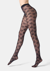 Lace-effect semi-sheer Tights Lace Allure 30 - Black - Black | Oroblù