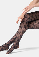Lace-effect semi-sheer Tights Lace Allure 30 - Black - Black | Oroblù