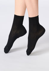 Calzino Ankle A Costine Sottili in Filo di Scozia - Nero - Black | Oroblù