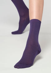 Calzino Ankle A Costine Sottili in Filo di Scozia - Viola 25 - Violet 25 | Oroblù