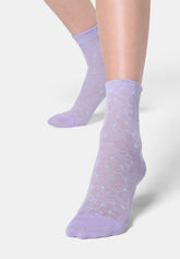 Calzino Corto in Cotone Jacquard Flowers - Lilla - Lilac | Oroblù