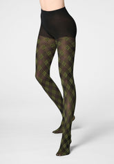 Semi-blickdichte Strumpfhose Urban Grid 40 - Schwarz und Grün - Black/botanic | Oroblù