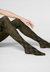 Semi-blickdichte Strumpfhose Urban Grid 40 - Schwarz und Grün - Black/botanic | Oroblù
