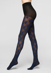 Semi-blickdichte Strumpfhose Urban Grid 40 - Schwarz und Marineblau - Black/marine | Oroblù