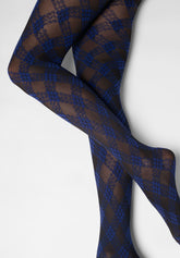 Semi-blickdichte Strumpfhose Urban Grid 40 - Schwarz und Marineblau - Black/marine | Oroblù