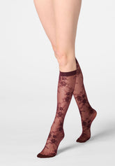 Gambaletto semi-Velato Floreale Pure Lace 20 - Bordeaux 11 - Bordeaux 11 | Oroblù