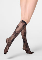 Gambaletto semi-Velato Floreale Pure Lace 20 - Nero - Black | Oroblù