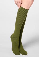 Blickdichter Kniestrumpf Vertical Rib 60 - Schwarz und Grün - Botanic/black | Oroblù