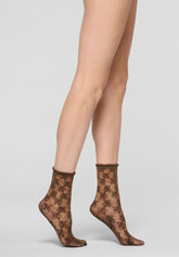 Semi-Sheer Lace-Effect Floral Socks Stylish Lace 30 den - Chocolate 3 - Chocolate 3 | Oroblù