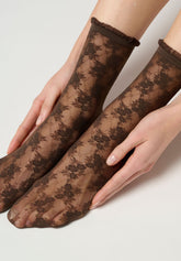 Semi-Sheer Lace-Effect Floral Socks Stylish Lace 30 den - Chocolate 3 - Chocolate 3 | Oroblù