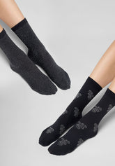 Twins Duo Glitter Opaque Short Socks Two-Pack - Black - Black | Oroblù