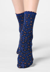 Short Opaque Socks Twins Floral Leopard Bipack - Navy Blue 2 - Marine 2 | Oroblù