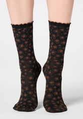 Short Opaque Socks Twins Floral Leopard Bipack - Chocolate 3 - Chocolate 3 | Oroblù