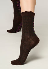 Calzino Corto in Cotone Floral Band - Cioccolato - Chocolate | Oroblù