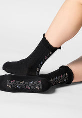 Calzino Corto in Cotone Floral Band - Nero - Black | Oroblù