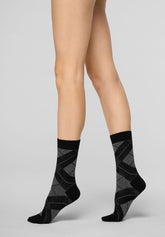 Calzino Corto in Caldo Cotone Shine Check - Nero - Black | Oroblù