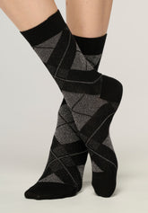 Calzino Corto in Caldo Cotone Shine Check - Nero - Black | Oroblù