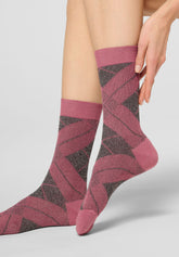 Shine Check Warm-Cotton Short Socks - Peony - Peony 12 | Oroblù