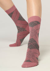 Shine Check Warm-Cotton Short Socks - Peony - Peony 12 | Oroblù