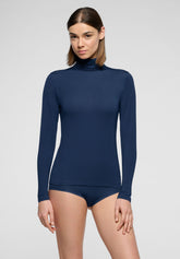Lang armeliger Rollkragenpullover aus Stretch-Modal Perfect Line - Marineblau 2 - Marine 2 | Oroblù