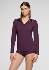 Cotton and Modal Long Sleeve Polo Shirt Perfect Line Cotton - Violet - Violet 25 | Oroblù