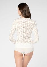 Maglia Manica Lunga In Pizzo Glamour Lace - Burro - Butter | Oroblù