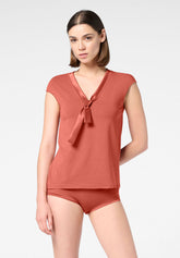 T-shirt Scollo V in Cotone e Modal Perfect Line Cotton - Terracotta - Terracotta | Oroblù
